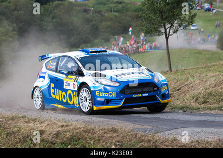 Vaclav Pech, Petr Uhel, (CZE, Ford Fiesta R5), tests of speed, Barum Rally, event of European championship series, in Zlin, Czech Republic, August 26, 2017. (CTK Photo/Josef Omelka) Stock Photo