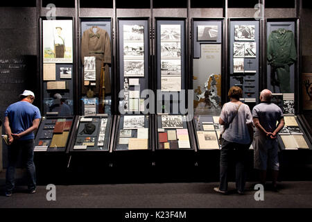 Visitors look at a display at the Panoarama Museum of the Battle of Stalingrad in Volgograd, Russia 22 August 2017. The city is one of the playing sites of the FIFA World Cup 2018 in Russia. Photo: Marius Becker/dpa Stock Photo