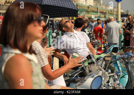 Brighton, UK. 27th Aug, 2017. August Bank Holiday Weekend 2017. Mods attend annual gathering at the ‘Mods Weekender’ at Brighton seafront during the August Bank Holiday weekend, Brighton, UK. 26th Aug, 2017.Credit: Haydn Denman/Alamy Live News Stock Photo