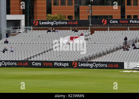 Manchester, UK. 30th Aug, 2017. A sparse crowd attends the third day of the County Championship match between Lancashire and Warwickshire at Emirates Old Trafford. Credit: John Fryer/Alamy Live News Stock Photo