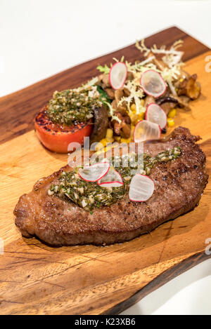 Grilled Grain fed Grilled Australian Wagyu Beef with fried potato wedge Stock Photo