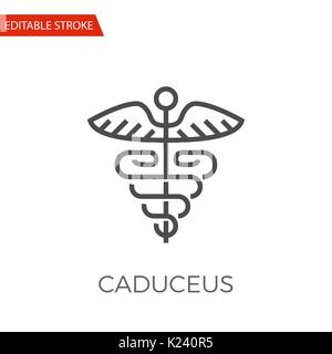 Caduceus Thin Line Vector Icon. Flat Icon Isolated on the White Background. Editable Stroke EPS file. Vector illustration. Stock Vector