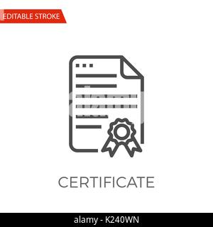 Certificate Thin Line Vector Icon. Flat Icon Isolated on the White Background. Editable Stroke EPS file. Vector illustration. Stock Vector