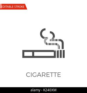 Cigarette Thin Line Vector Icon. Flat Icon Isolated on the White Background. Editable Stroke EPS file. Vector illustration. Stock Vector