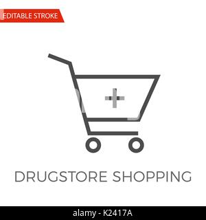 Drugstore Shopping Thin Line Vector Icon. Flat Icon Isolated on the White Background. Editable Stroke EPS file. Vector illustration. Stock Vector