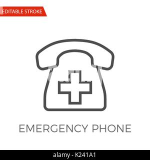 Emergency Phone Thin Line Vector Icon. Flat Icon Isolated on the White Background. Editable Stroke EPS file. Vector illustration. Stock Vector