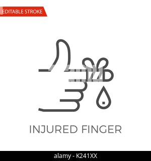 Injured Finger Thin Line Vector Icon. Flat Icon Isolated on the White Background. Editable Stroke EPS file. Vector illustration. Stock Vector