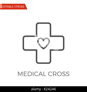Medical Cross Thin Line Vector Icon. Flat Icon Isolated on the White Background. Editable Stroke EPS file. Vector illustration. Stock Vector