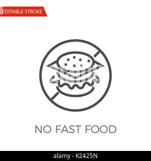 No Fast Food Thin Line Vector Icon. Flat Icon Isolated on the White Background. Editable Stroke EPS file. Vector illustration. Stock Vector