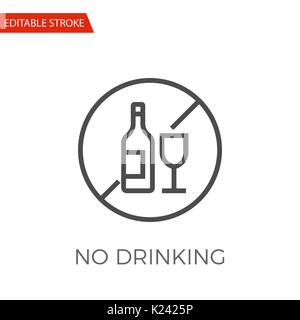 No Drinking Thin Line Vector Icon. Flat Icon Isolated on the White Background. Editable Stroke EPS file. Vector illustration. Stock Vector