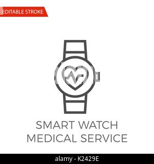 Smart Watch Medical Service Thin Line Vector Icon. Flat Icon Isolated on the White Background. Editable Stroke EPS file. Vector illustration. Stock Vector