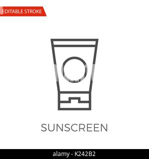 Sunscreen Thin Line Vector Icon. Flat Icon Isolated on the White Background. Editable Stroke EPS file. Vector illustration. Stock Vector