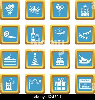 Happy Birthday icons azure Stock Vector