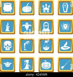 Halloween icons azure Stock Vector