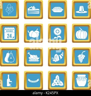 Thanksgiving icons azure Stock Vector