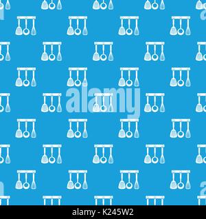 Spatula, ladle and whisk, kitchen tools pattern seamless blue Stock Vector