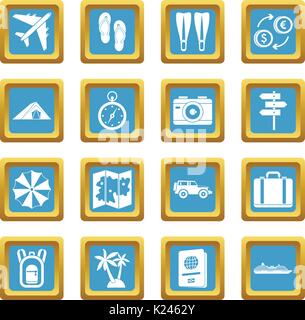 Travel icons azure Stock Vector