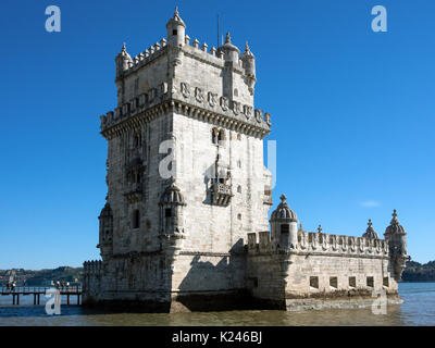 LISBON, PORTUGAL - MARCH 06, 2015:  Exterior view of the Belem Tower (Torre de Belém) Stock Photo