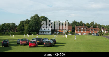 Inter village cricket match in play on the village green at Benenden  in Kent on a fine summers afternoon Stock Photo