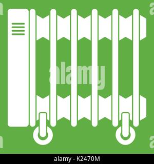 Oil electric heater on wheels icon green Stock Vector
