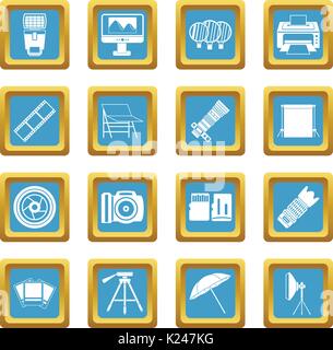 Photo studio icons azure Stock Vector