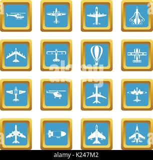 Aviation icons azure Stock Vector