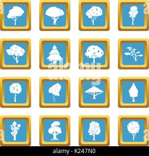 Trees icons azure Stock Vector