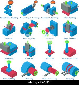 Metalwork icons set, isometric style Stock Vector