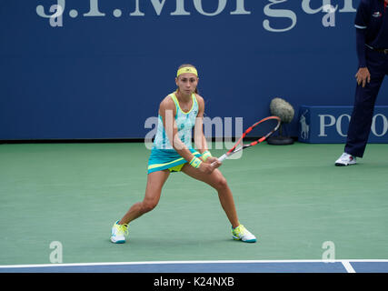 New York, United States. 28th Aug, 2017. New York, NY USA - August 28, 2017: Aleksandra Krunic of Serbia returns ball during US Open Championships day match against Johanna Konta of Great Britain at Billie Jean King Tennis center Credit: lev radin/Alamy Live News Stock Photo