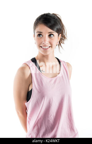 Young woman portrait wearing sport wear on a white background studio shoot Stock Photo