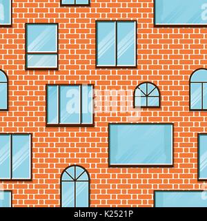 Seamless background of brick wall and window. Vector. Stock Vector