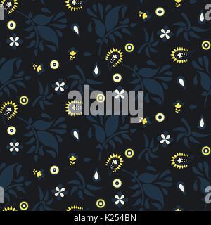 Floral paisley dark blue vector pattern. Stock Vector