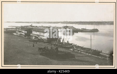 Boats docked on the Dnieper River in Yekaterinoslav Stock Photo