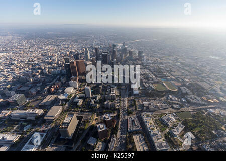 Aerial view down the Harbor 110 Freeway in downtown Los Angeles, California. Stock Photo