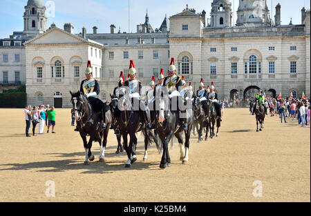 London, England, UK. Morning Changing of the guard on Horse Guards Parade: Blues and Royals Stock Photo