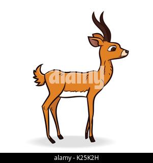 Cute antelope cartoon, isolated on white background - Vector Illustration Stock Vector