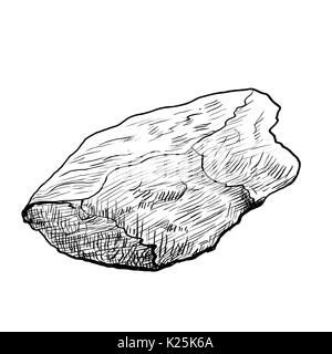 Hand drawing of Rock, Stone isolated on white background. Black and White simple line Vector Illustration for Coloring Book - Line Drawn Vector