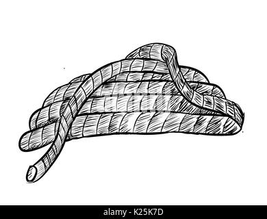 Hand drawing of Rope on white background. Black and White simple line Vector Illustration for Coloring Book - Line Drawn Vector Stock Vector