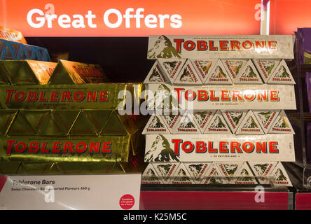 Toblerone bars in airport duty free shop Stock Photo