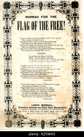 Broadside from the American Civil War entitled 'Hurrah for the Flag of the Free', glorifying the American Flag, New York, New York, 1863. Stock Photo