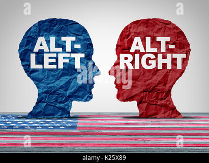 Alt right or altleft concept as a political and social thinking idelogies concept with two sides of opposing ideology debate with 3D illustration. Stock Photo