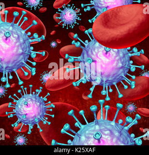 Immunotherapy lymphocyte cells with blood as a concept of the immune system representing the control of cancer through immunology. Stock Photo