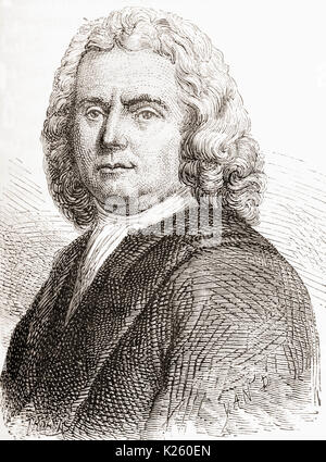 Herman Boerhaave, 1668 – 1738.  Dutch botanist, chemist, Christian humanist, and physician.  From Les Merveilles de la Science, published 1870. Stock Photo