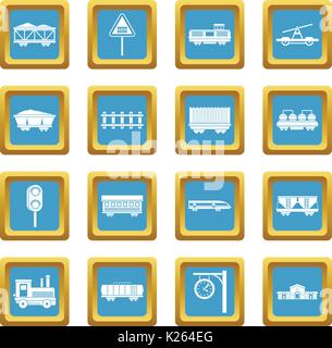 Railway icons azure Stock Vector