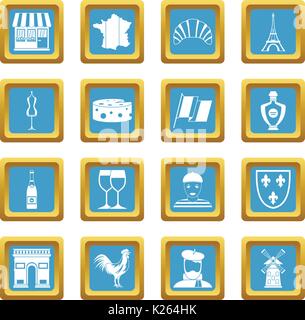 France travel icons azure Stock Vector