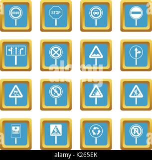 Different road signs icons azure Stock Vector
