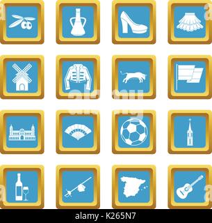 Spain travel icons azure Stock Vector