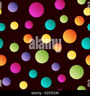 Seamless bright  polka dot pattern on dark background . Vector Stock Vector