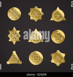Sacred golden shapes on black background . Vector . Stock Vector