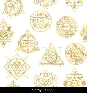 Seamless vector pattern with sacred golden shapes Stock Vector